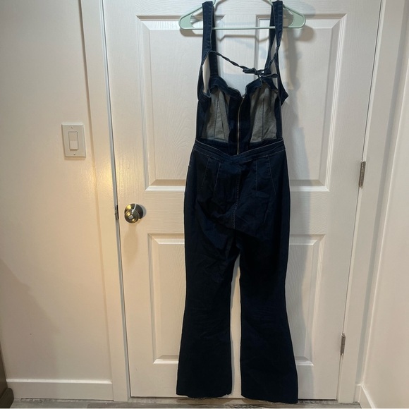 Free People CRVY 2nd Ave One Piece Denim Jumpsuit Backless Curvy Dark Wash 8 - Picture 3 of 12